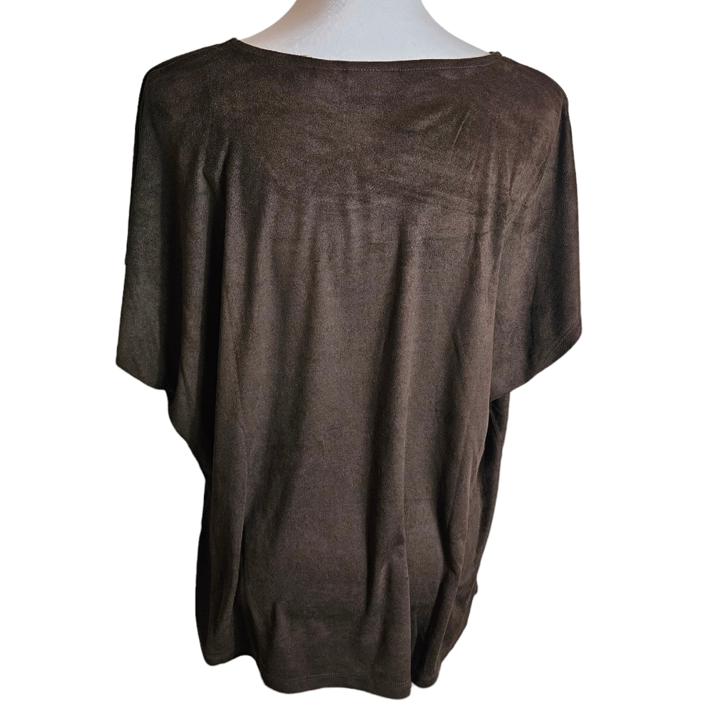 Chicos Chocolate Brown Ultra Suede Coquette Top Size 2 US 12 Large Sheer Blouse - Picture 5 of 12